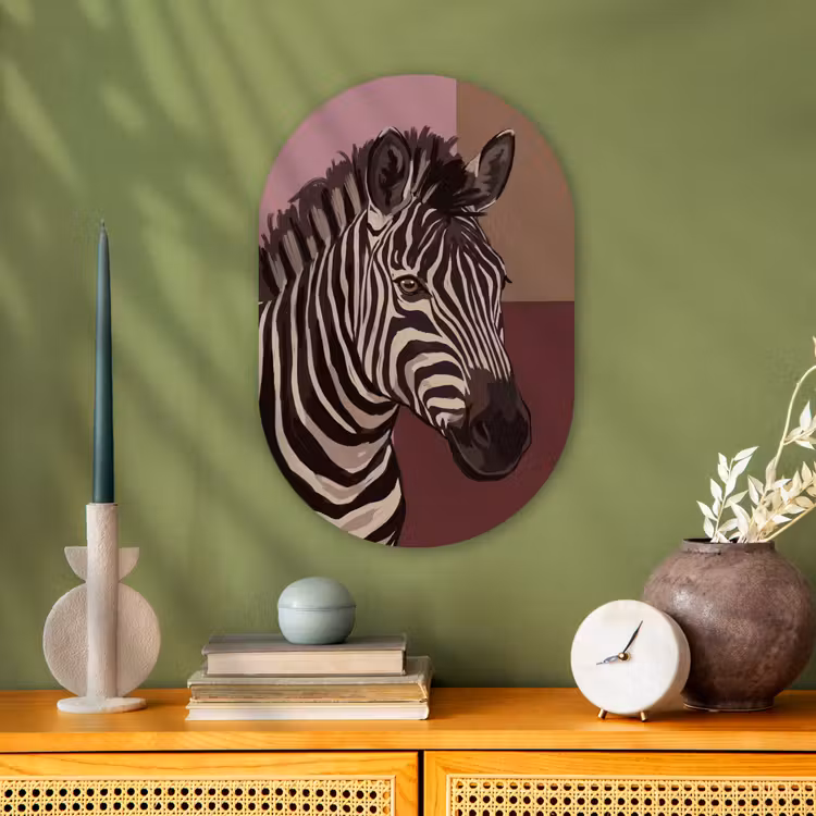 Dieren - Zebrahoofd - Wildlife - Modern - Bruin Wandcirkel Ovaal Forex klein -sfeer2