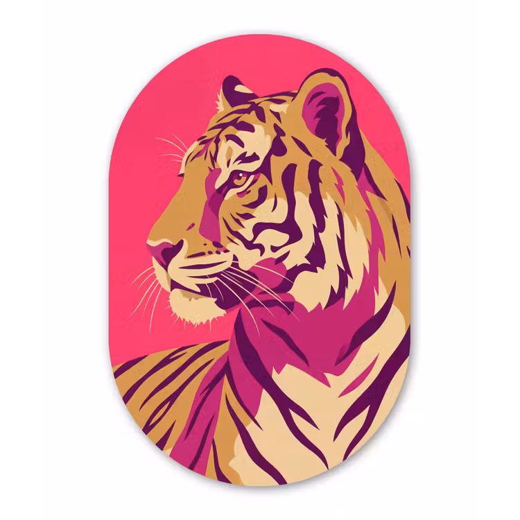Tijger - Modern - Neon Wandcirkel Ovaal Forex klein -3d