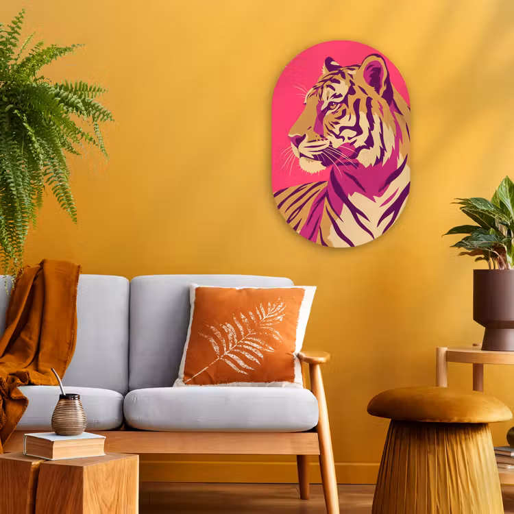 Tijger - Modern - Neon Wandcirkel Ovaal Forex klein -sfeer4