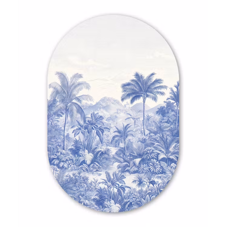 Tropisch - Jungle - Blauw Wandcirkel Ovaal Forex klein -3d