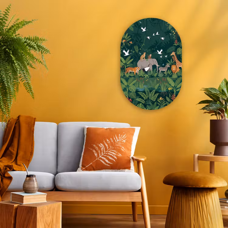 Tropisch - Jungle - Groen Wandcirkel Ovaal Forex klein -sfeer4