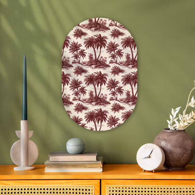 Tropisch - Geometrisch - Bordeauxrood Wandcirkel Ovaal Forex klein 630 -sfeer2