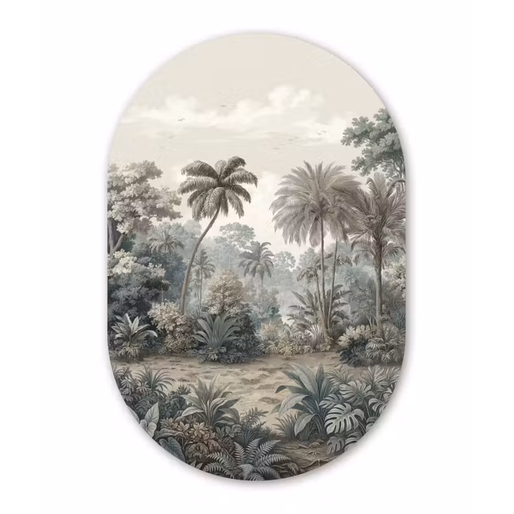 Tropisch - Landschap - Illustratie Wandcirkel Ovaal Forex klein -3d