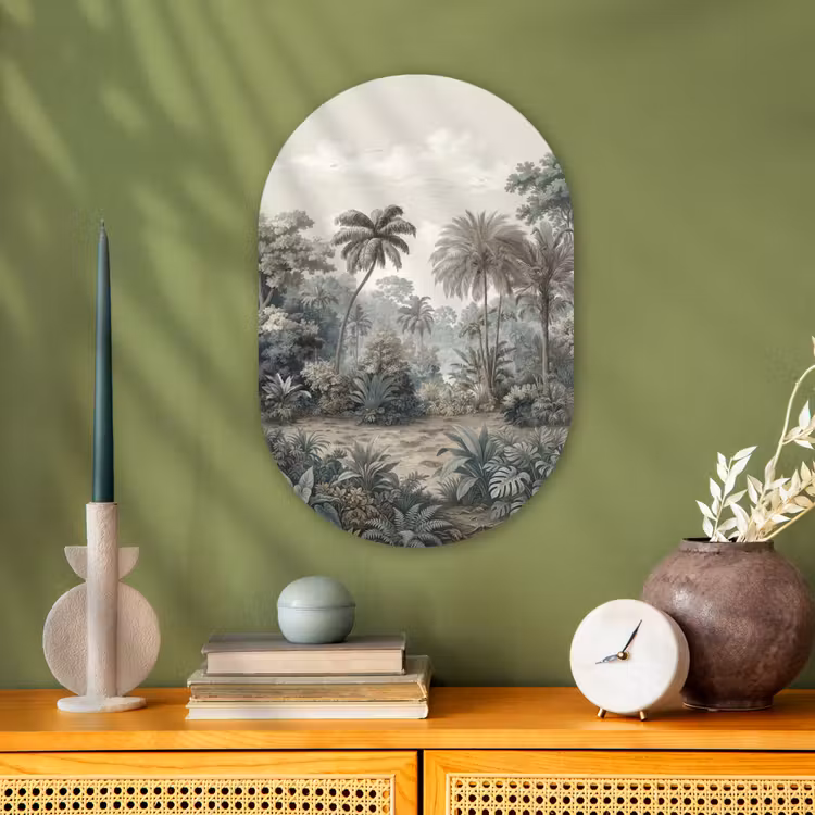 Tropisch - Landschap - Illustratie Wandcirkel Ovaal Forex klein -sfeer2