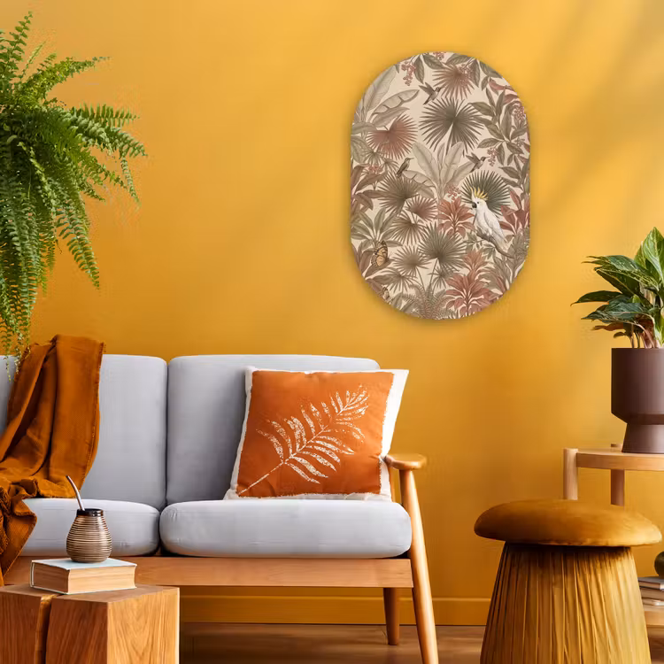 Tropisch - Vogels - Beige Wandcirkel Ovaal Forex klein -sfeer4