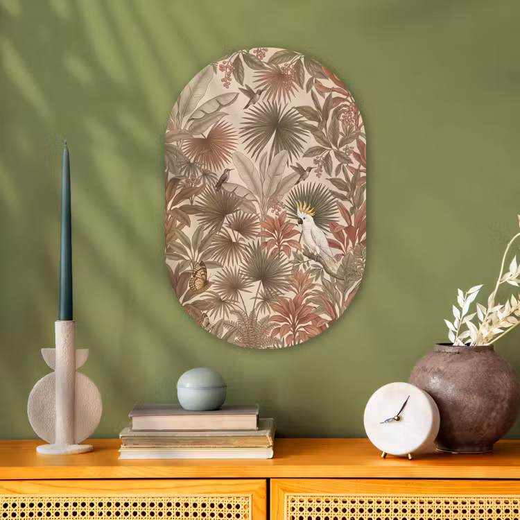 Tropisch - Vogels - Beige Wandcirkel Ovaal Forex klein -sfeer2