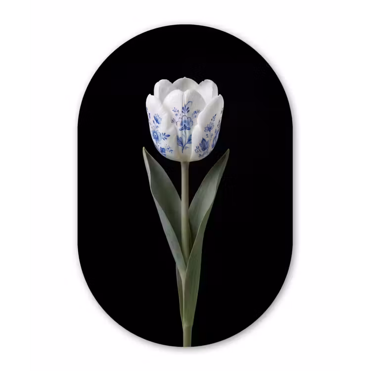 Tulp - Patroon - Blauw Wandcirkel Ovaal Forex klein -3d