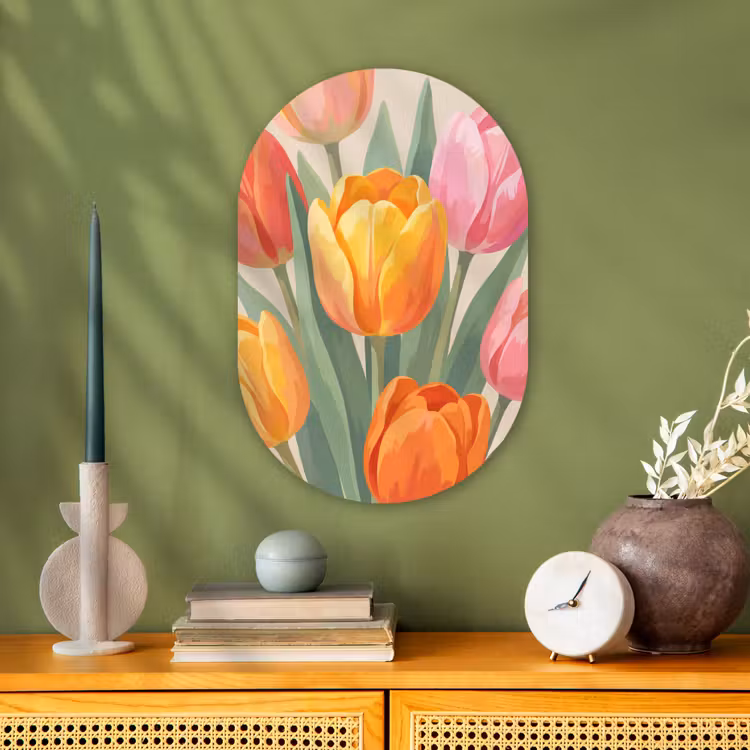 Tulpen - Abstract - Kleurrijk Wandcirkel Ovaal Forex klein -sfeer2