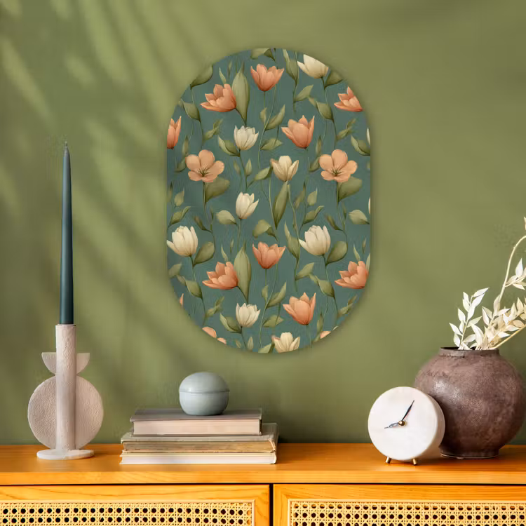 Tulpen - Botanisch - Groen Wandcirkel Ovaal Forex klein 630 -sfeer2