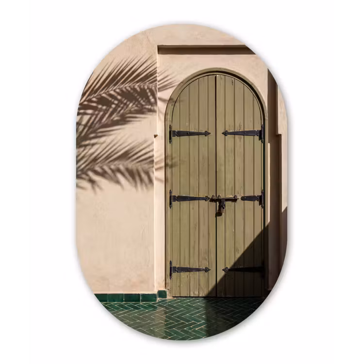 Deur - Hout - Architectuur - Groen - Rustiek Wandcirkel Ovaal Forex klein -3d
