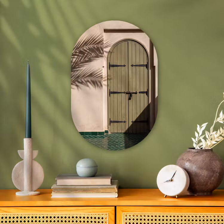 Deur - Hout - Architectuur - Groen - Rustiek Wandcirkel Ovaal Forex klein -sfeer2