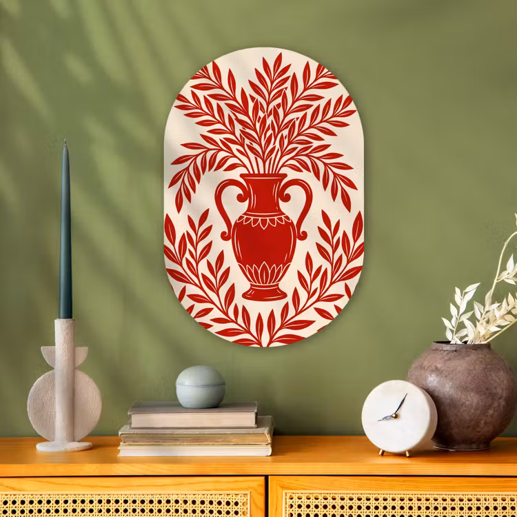 Vaas - Planten - Decoratie - Abstract - Rood Wandcirkel Ovaal Forex klein -sfeer2