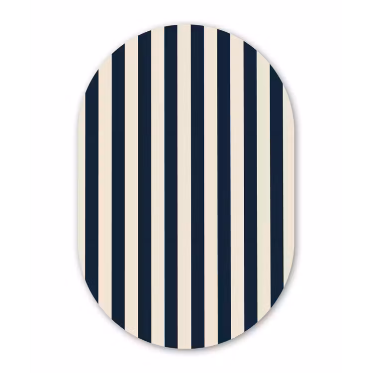 Verticale strepen - Blauw - Crème Wandcirkel Ovaal Forex klein 630 -3d