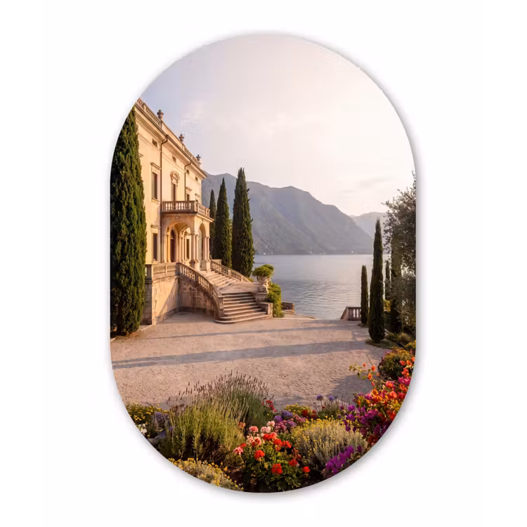 Forexbild Oval - Villa – Wasser – Treppen - Villa - water -trappen Wandcirkel Ovaal Forex klein