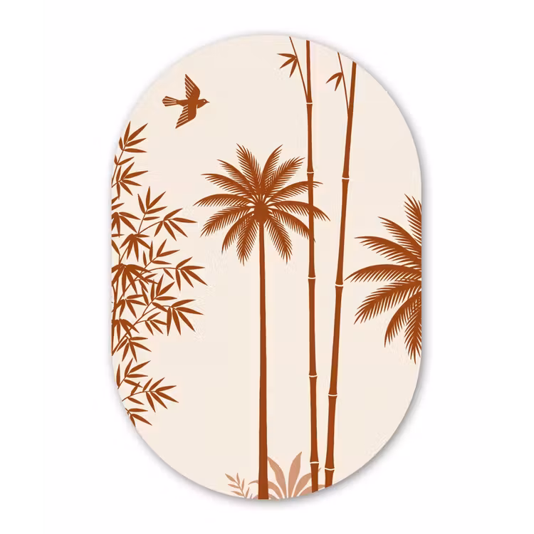 Vogel - Boom - Tropisch - Minimalistisch - Bruin Wandcirkel Ovaal Forex klein -3d