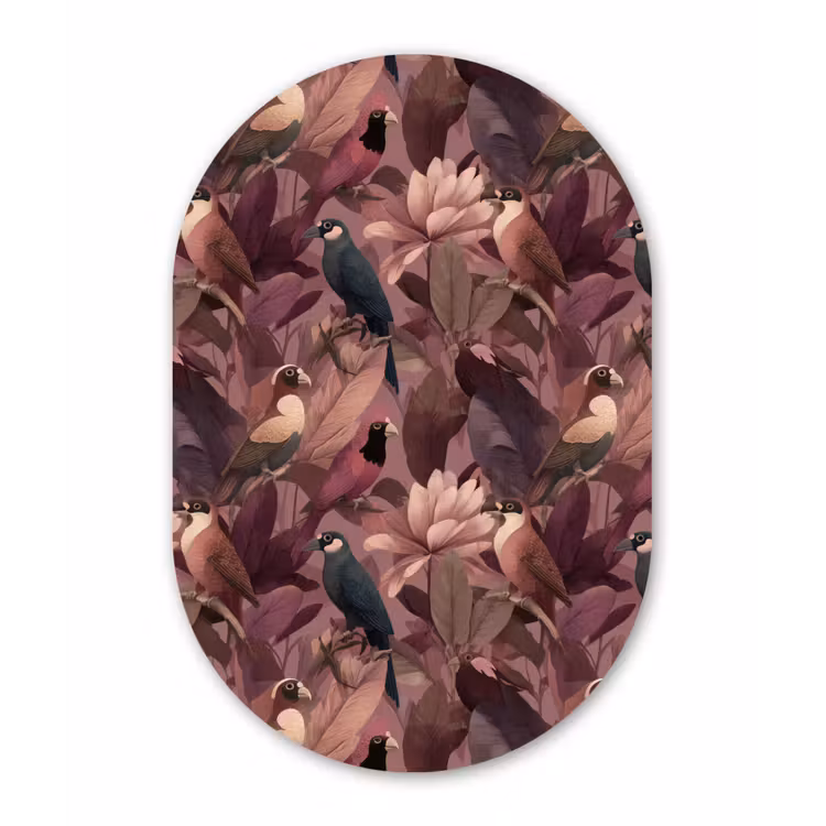Vogels - Bladeren - Roze Wandcirkel Ovaal Forex klein 630 -3d