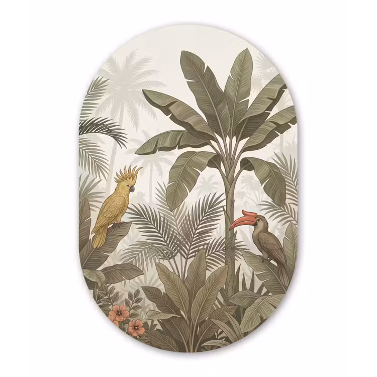 Vogel - Jungle - Tropisch - Illustratie - Groen Wandcirkel Ovaal Forex klein -3d