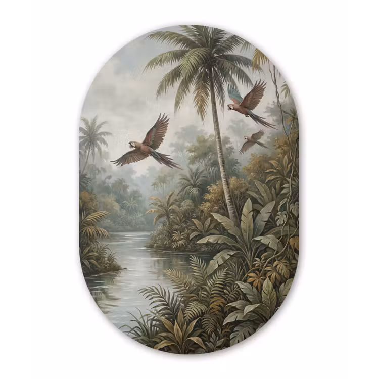 Vogel - Vliegend - Tropisch - Landschap - Klassiek Wandcirkel Ovaal Forex klein -3d