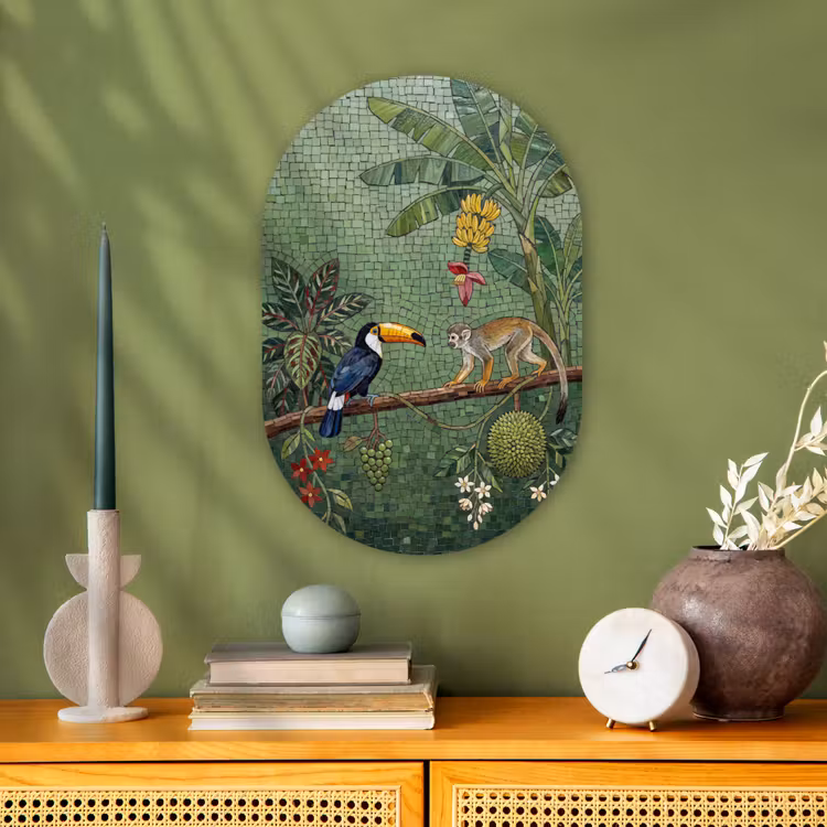 Vogel - Dier - Jungle - Mozaïek - Natuur Wandcirkel Ovaal Forex klein -sfeer2