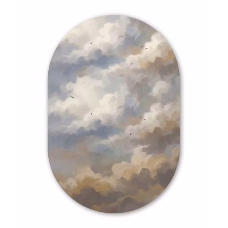 Vogel - Wolken - Natuur - Modern - Grijs Wandcirkel Ovaal Forex klein -3d