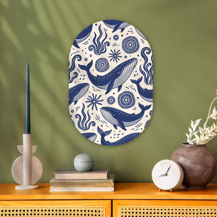 Walvis - Onderwater - Dieren - Abstract - Blauw Wandcirkel Ovaal Forex klein -sfeer2
