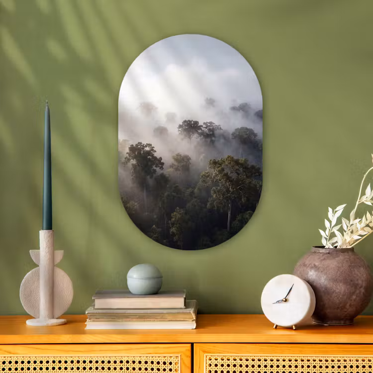 Bos - Mist - Natuur - Groen Wandcirkel Ovaal Forex klein -sfeer2