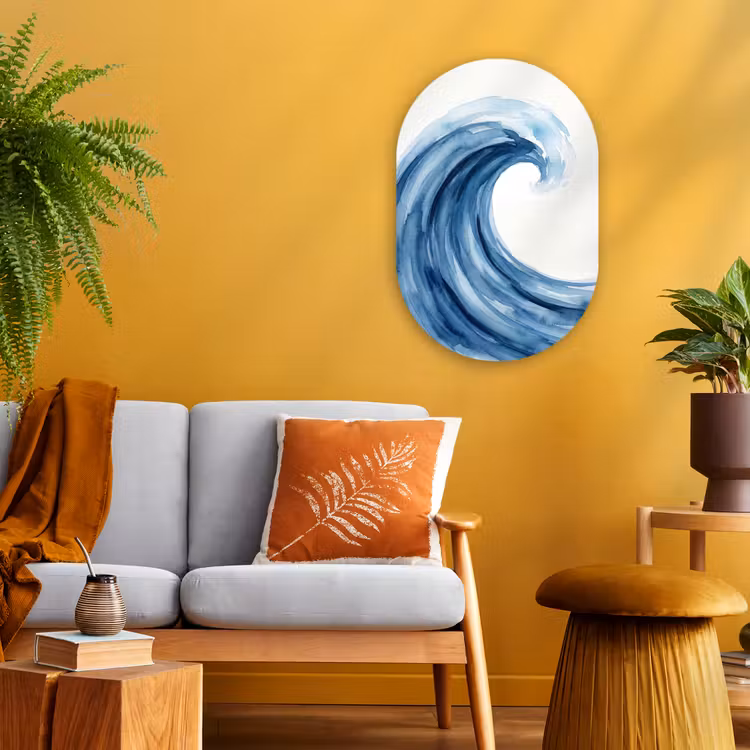 Water - Beweging - Natuur - Modern - Blauw Wandcirkel Ovaal Forex klein -sfeer4