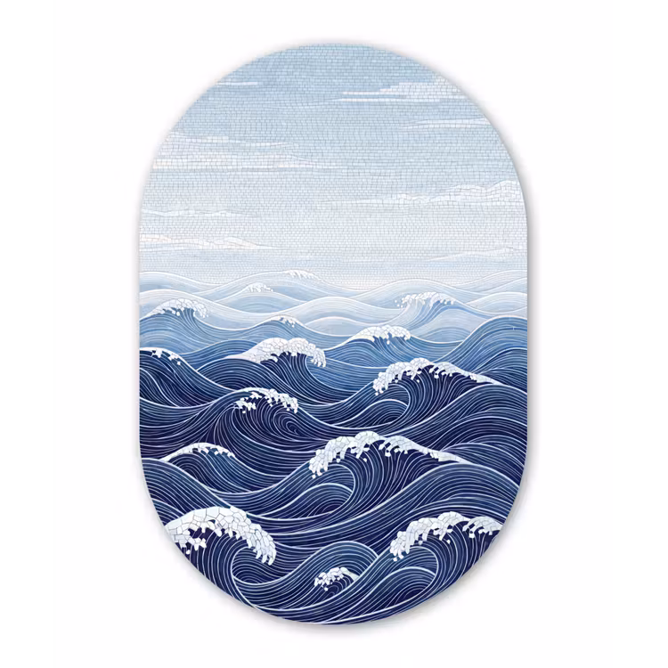 Water - Mozaïek - Landschap - Modern - Blauw Wandcirkel Ovaal Forex klein -3d