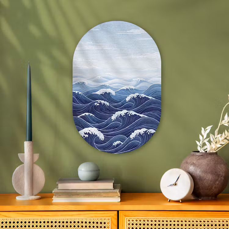 Water - Mozaïek - Landschap - Modern - Blauw Wandcirkel Ovaal Forex klein -sfeer2
