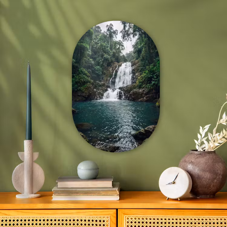 Waterfall - Forest - Nature - Greenkhgyguyg Wandcirkel Ovaal Forex klein -sfeer2