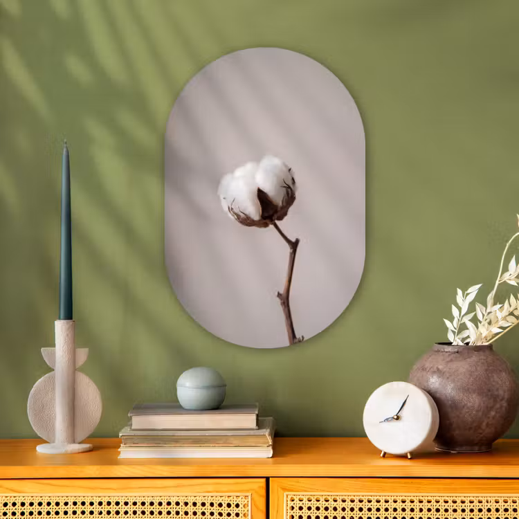 Katoenbol - Minimalistisch - Wit Wandcirkel Ovaal Forex klein -sfeer2