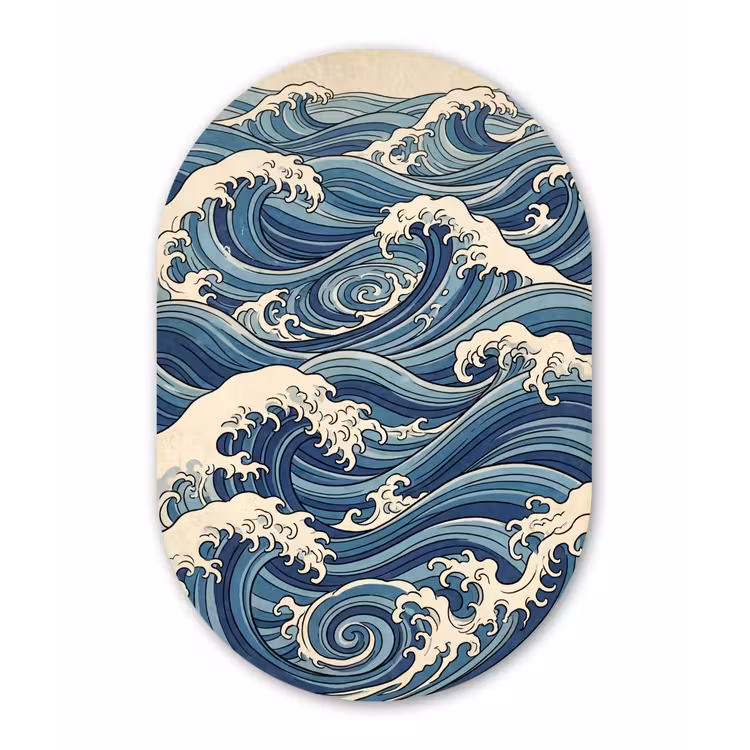 Golven - Zee - Natuur - Abstract - Blauw Wandcirkel Ovaal Forex klein -3d