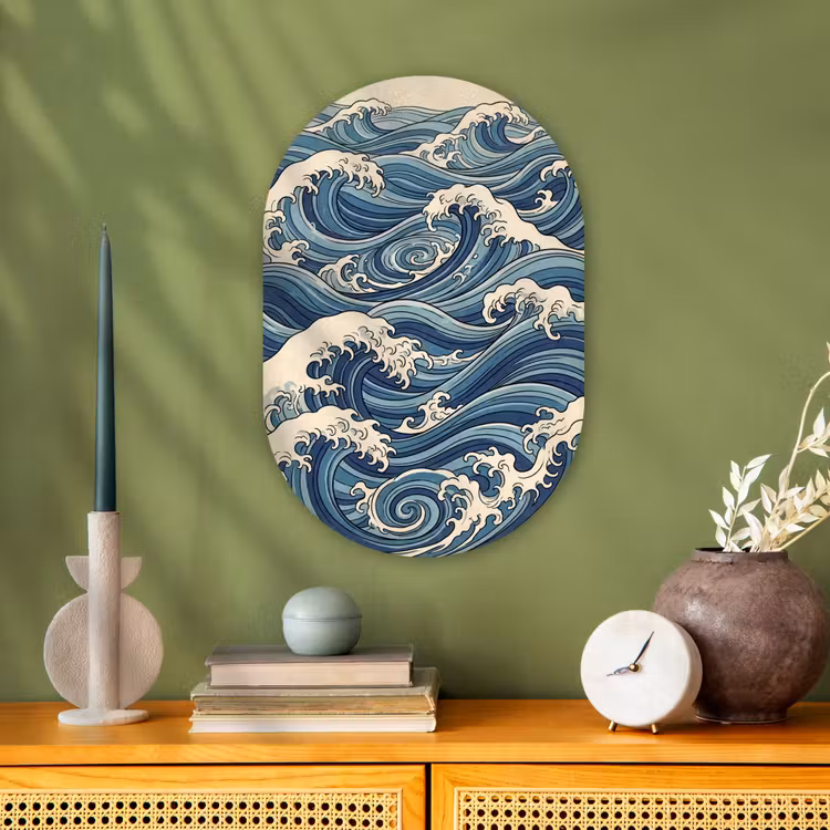 Golven - Zee - Natuur - Abstract - Blauw Wandcirkel Ovaal Forex klein -sfeer2