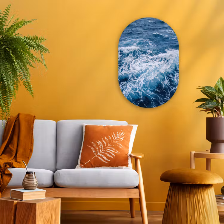 Golven - Oceaan - Blauw Wandcirkel Ovaal Forex klein -sfeer4