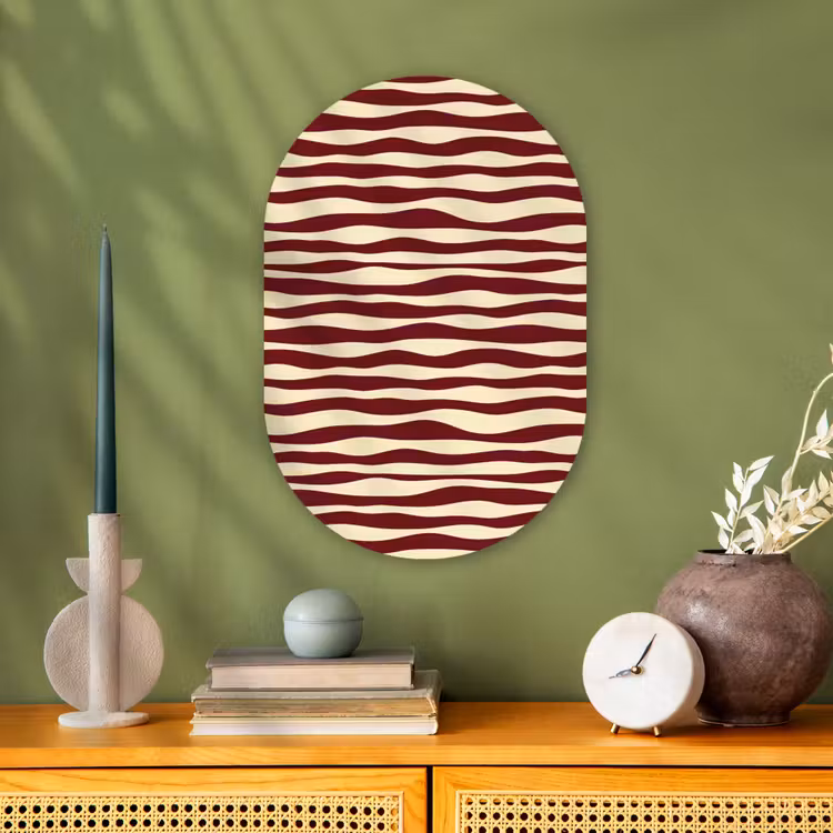 Golven - Rood - Patroon - Crème Wandcirkel Ovaal Forex klein 630 -sfeer2