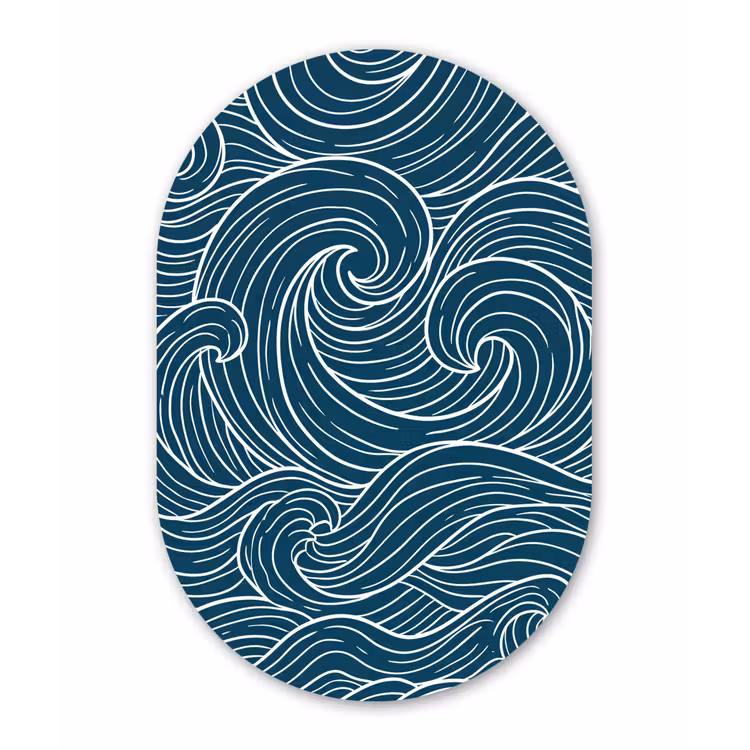 Golven - Spiraal - Water - Abstract - Blauw Wandcirkel Ovaal Forex klein -3d