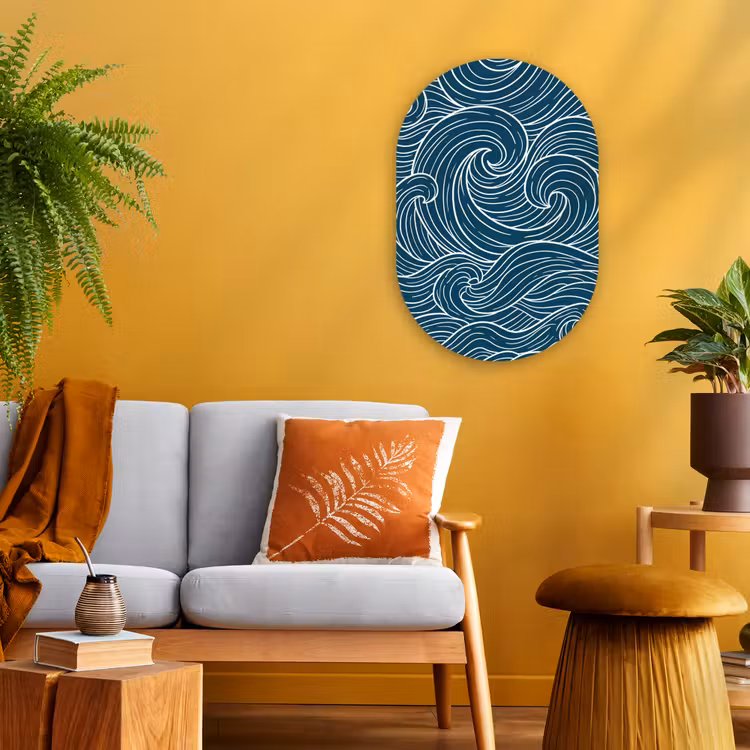 Golven - Spiraal - Water - Abstract - Blauw Wandcirkel Ovaal Forex klein -sfeer4