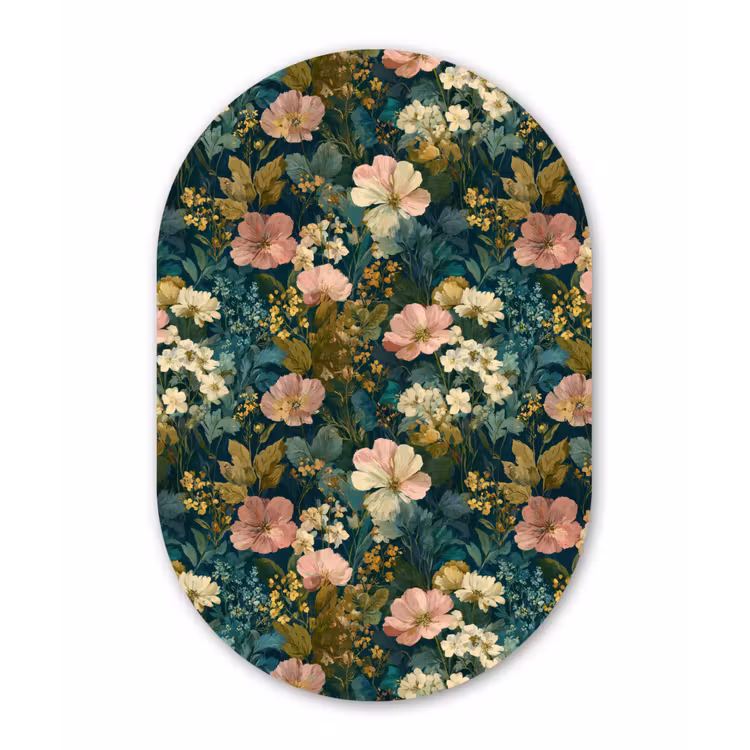 Wilde bloemen - Botanisch - Patroon - Roze - Romantisch Wandcirkel Ovaal Forex klein 630 -3d