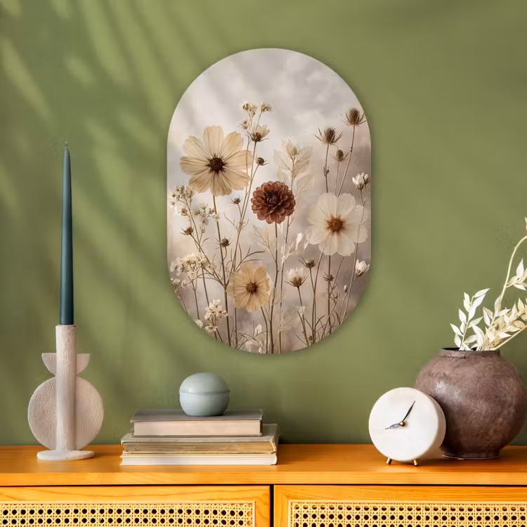 Wilde bloemen - Botanisch - Vintage - Natuur - Rustiek Wandcirkel Ovaal Forex klein -sfeer2