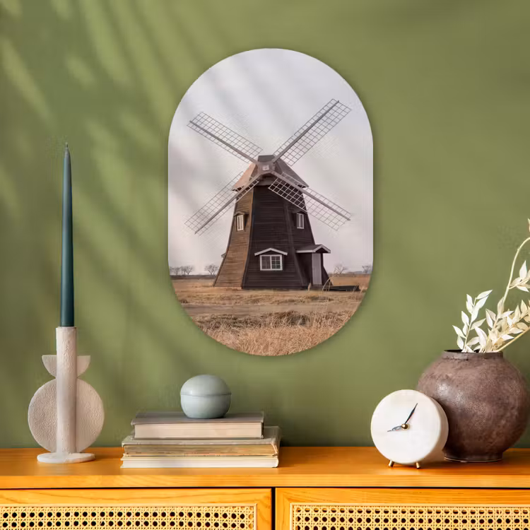Windmolens - Landschap - Veld Wandcirkel Ovaal Forex klein -sfeer2