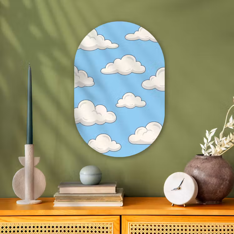 Wolk - Cartoon - Lucht - Blauw - Wit Wandcirkel Ovaal Forex klein -sfeer2