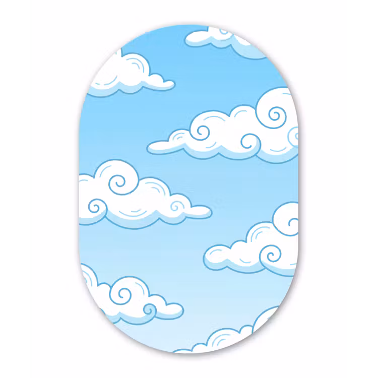 Wolk - Lucht - Cartoon - Blauw - Wit Wandcirkel Ovaal Forex klein -3d