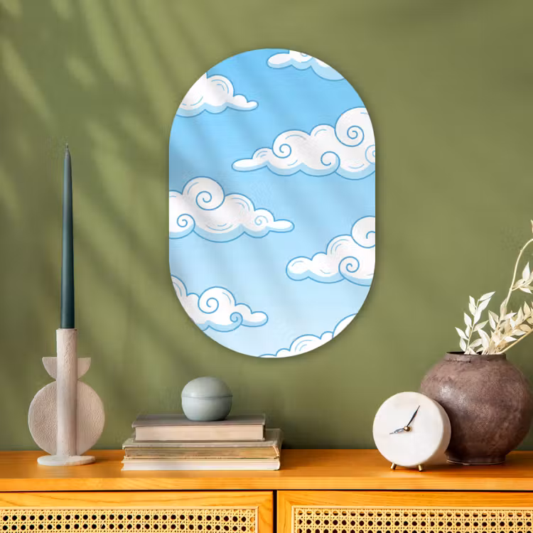 Wolk - Lucht - Cartoon - Blauw - Wit Wandcirkel Ovaal Forex klein -sfeer2