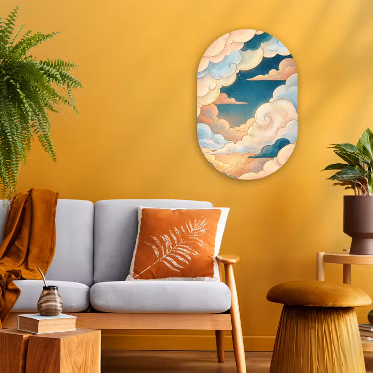 Wolk - Lucht - Natuur - Illustratief - Oranje Wandcirkel Ovaal Forex klein -sfeer4