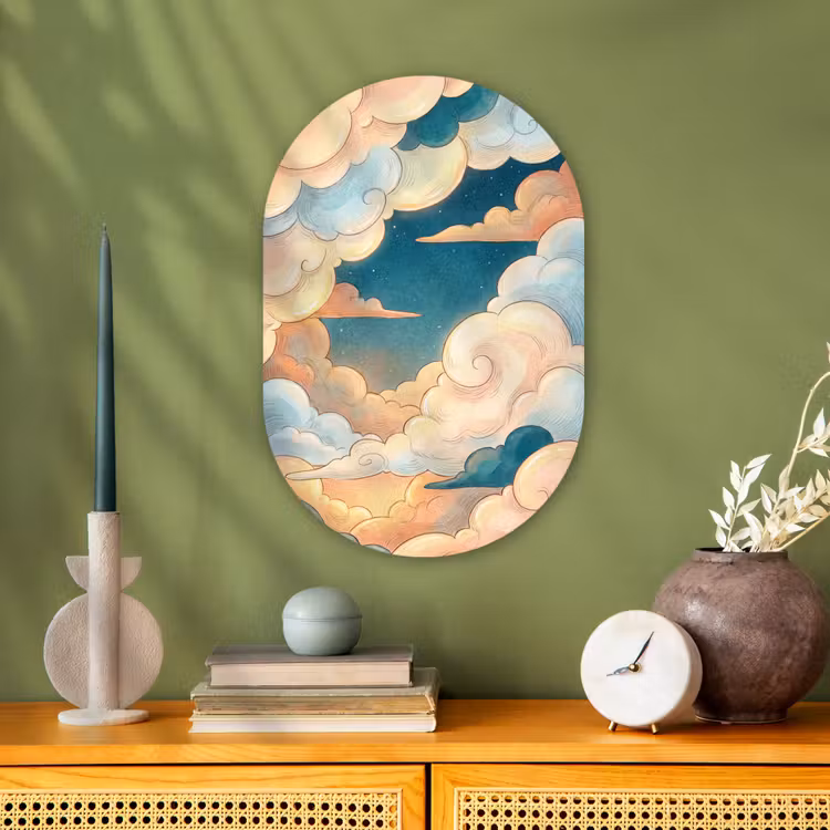 Wolk - Lucht - Natuur - Illustratief - Oranje Wandcirkel Ovaal Forex klein -sfeer2