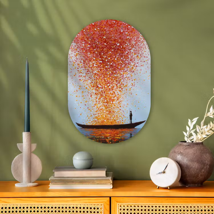 Wolk - Confetti - Boot - Wateroppervlakte Wandcirkel Ovaal Forex klein -sfeer2