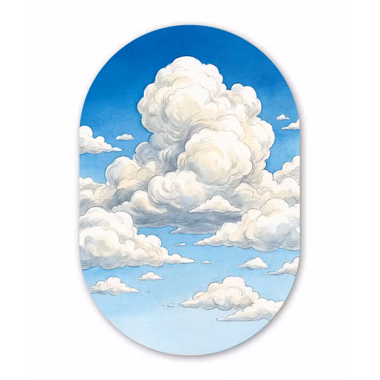 Wolken - Blauwe lucht - Natuur - Modern - Wit Wandcirkel Ovaal Forex klein -3d