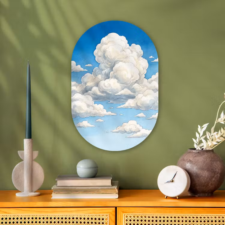 Wolken - Blauwe lucht - Natuur - Modern - Wit Wandcirkel Ovaal Forex klein -sfeer2