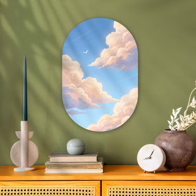 Wolken - Lucht - Natuur - Blauw Wandcirkel Ovaal Forex klein -sfeer2