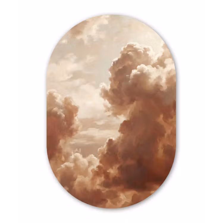 Wolken - Lucht - Natuur - Modern - Bruin Wandcirkel Ovaal Forex klein -3d